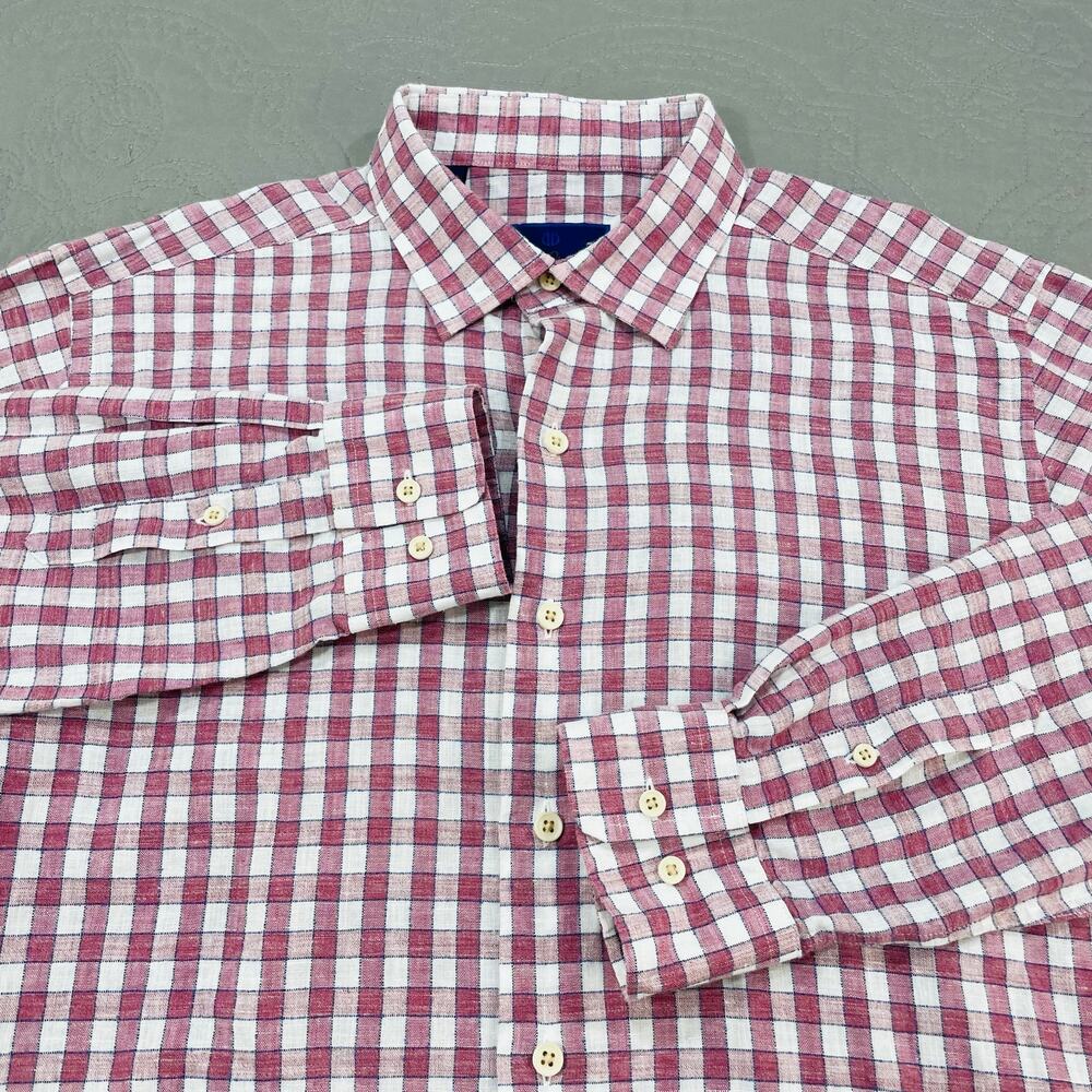 David Donahue Red and White Checkered Casual Button Down Shirt